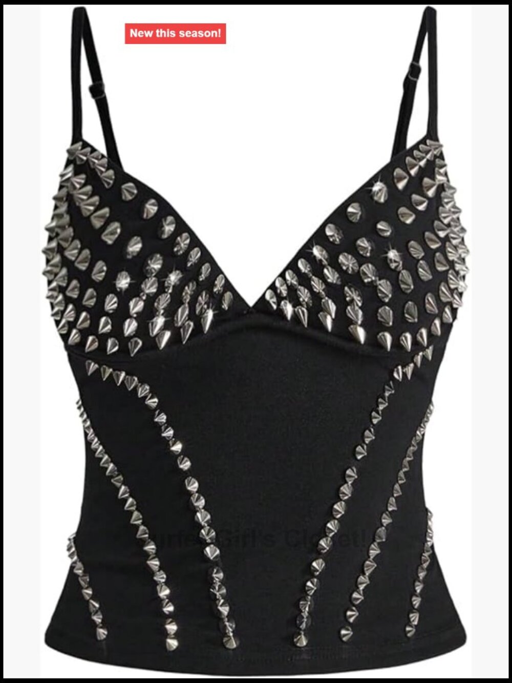 Y2K Punk Rivet Cami Top V Neck Spaghetti Strap Crop Top